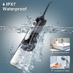 INSMART Cordless Water Dental Flosser - Rechargeable Oral Irrigator Teeth Cleaner, 300ml Tank, 6 Modes, IPX7 Waterproof - Black - New
