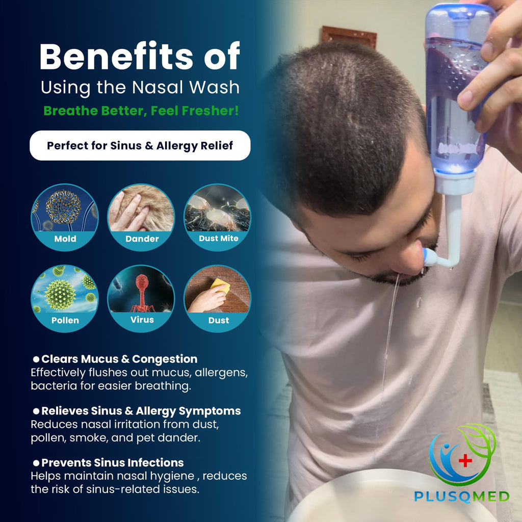 Nasal Rinse Kit 300ml - Sinus Wash Neti Pot Bottle with 80 Saline Packets - Allergy and Cold Relief for Adults and Kids - Damaged Box