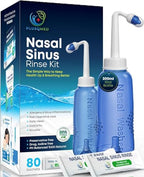 Nasal Rinse Kit 300ml - Sinus Wash Neti Pot Bottle with 80 Saline Packets - Allergy and Cold Relief for Adults and Kids - Damaged Box