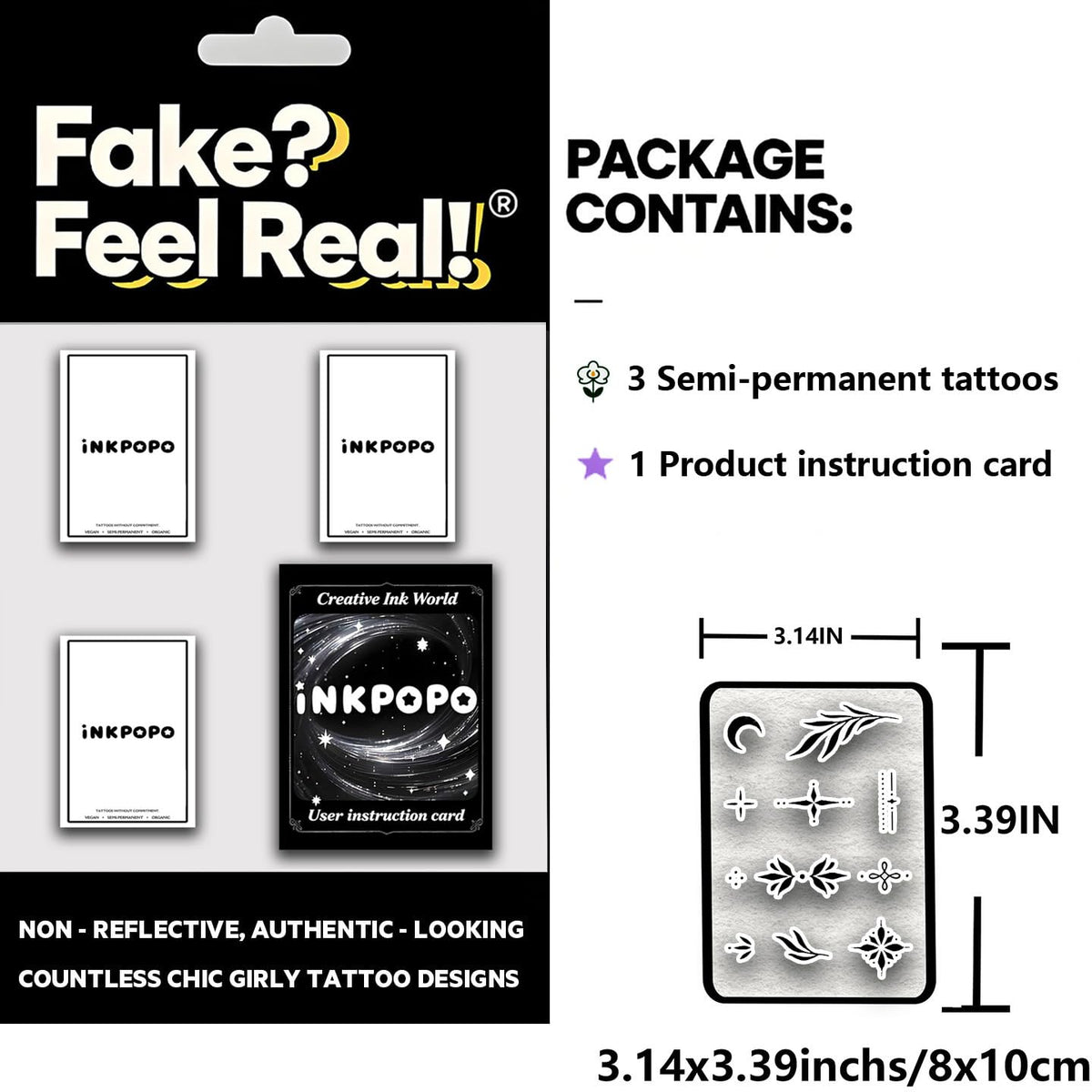 INKPOPO Semi Permanent Finger Temporary Tattoos for Women - 3 Sheets Style 131 Body Art - Damaged Box