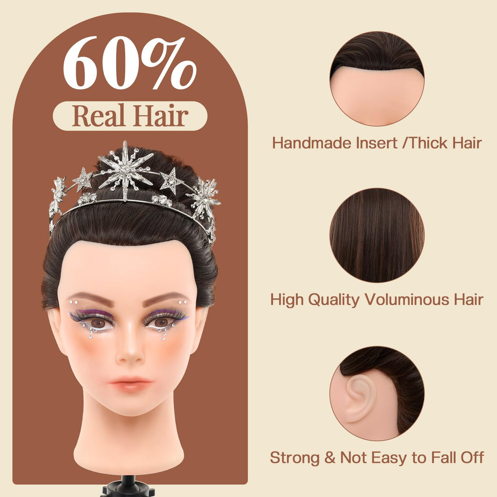 Neverland Hairdressing Mannequin Head With Makeup 26-28 Inch 60% Real Hair Training Practice Doll Head - Damaged Box