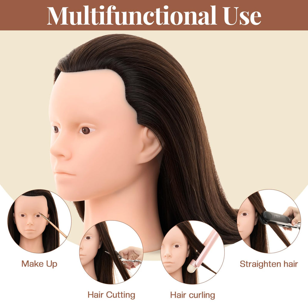 Neverland Hairdressing Mannequin Head With Makeup 26-28 Inch 60% Real Hair Training Practice Doll Head - Damaged Box