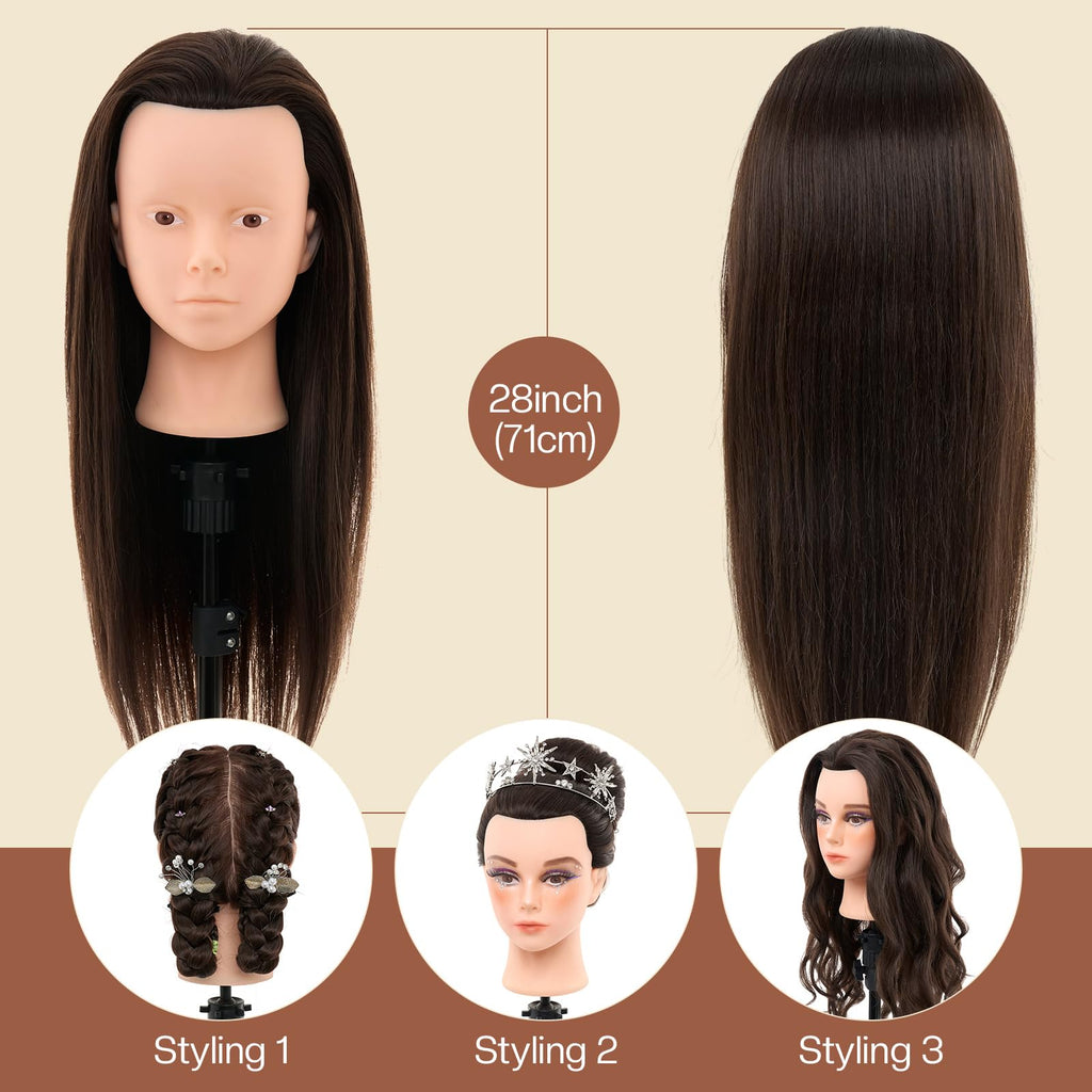 Neverland Hairdressing Mannequin Head With Makeup 26-28 Inch 60% Real Hair Training Practice Doll Head - Damaged Box
