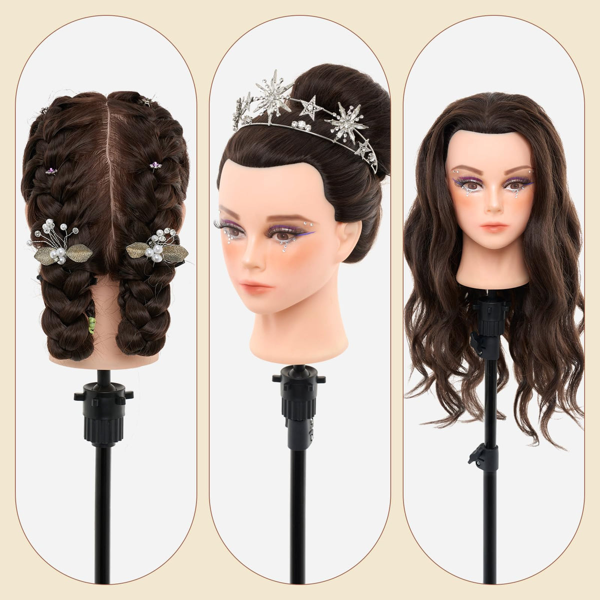 Neverland Hairdressing Mannequin Head With Makeup 26-28 Inch 60% Real Hair Training Practice Doll Head - Damaged Box