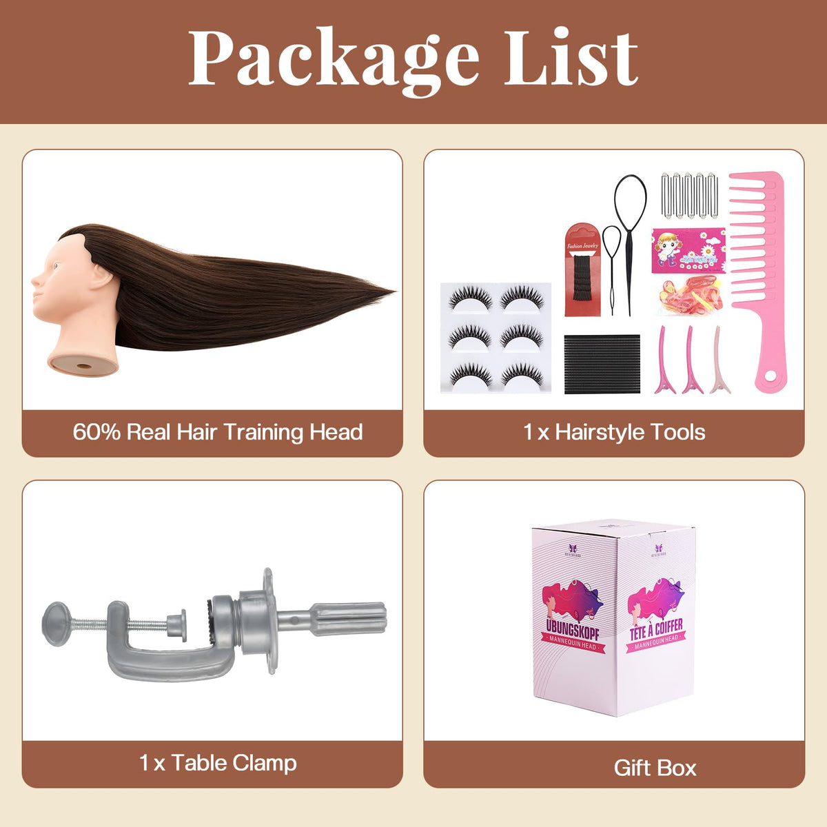 Neverland Hairdressing Mannequin Head With Makeup 26-28 Inch 60% Real Hair Training Practice Doll Head - Damaged Box