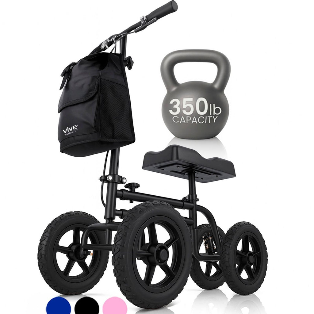 Vive Mobility All Terrain Knee Scooter - Orthopedic Knee Walker for Broken Leg Foot Ankle Injuries - Kneeling Quad Roller Cart - Damaged Box