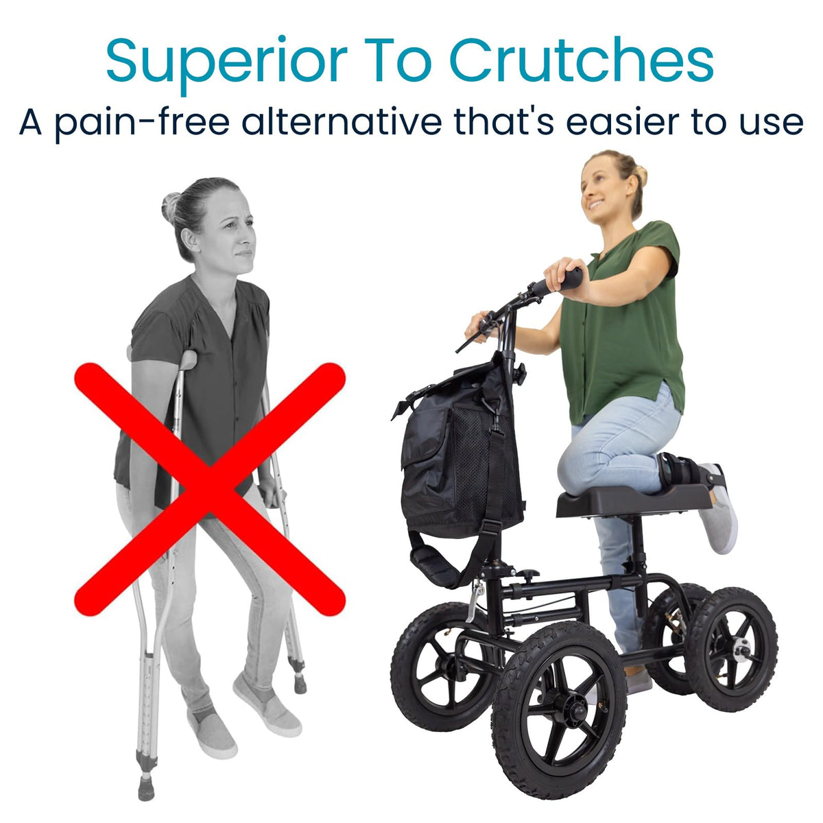 Vive Mobility All Terrain Knee Scooter - Orthopedic Knee Walker for Broken Leg Foot Ankle Injuries - Kneeling Quad Roller Cart - Damaged Box