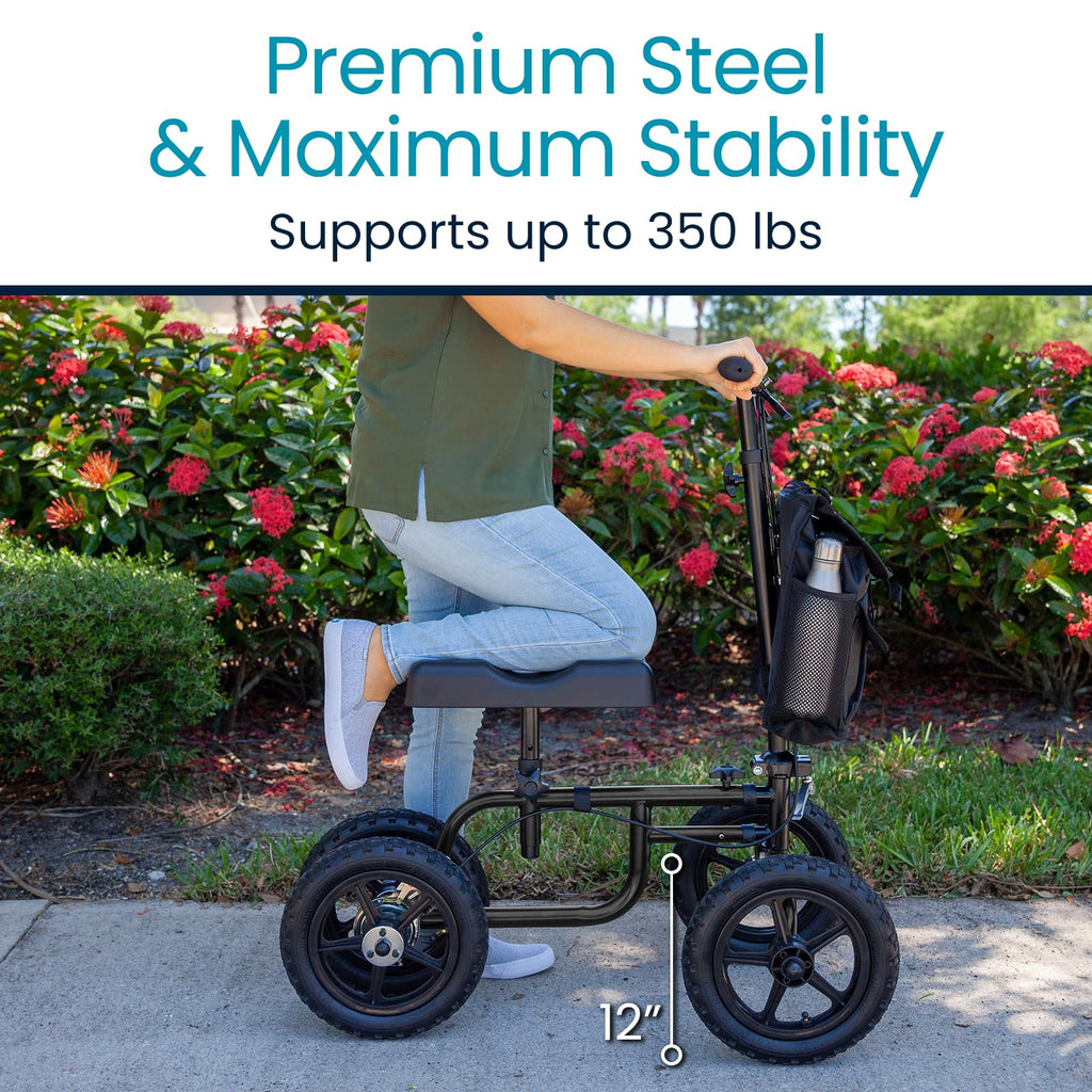 Vive Mobility All Terrain Knee Scooter - Orthopedic Knee Walker for Broken Leg Foot Ankle Injuries - Kneeling Quad Roller Cart - Damaged Box