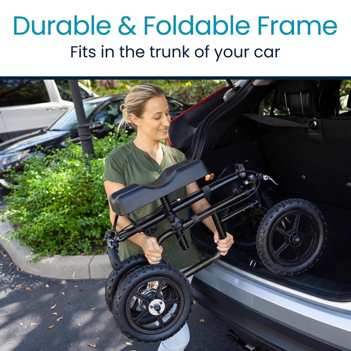 Vive Mobility All Terrain Knee Scooter - Orthopedic Knee Walker for Broken Leg Foot Ankle Injuries - Kneeling Quad Roller Cart - Damaged Box