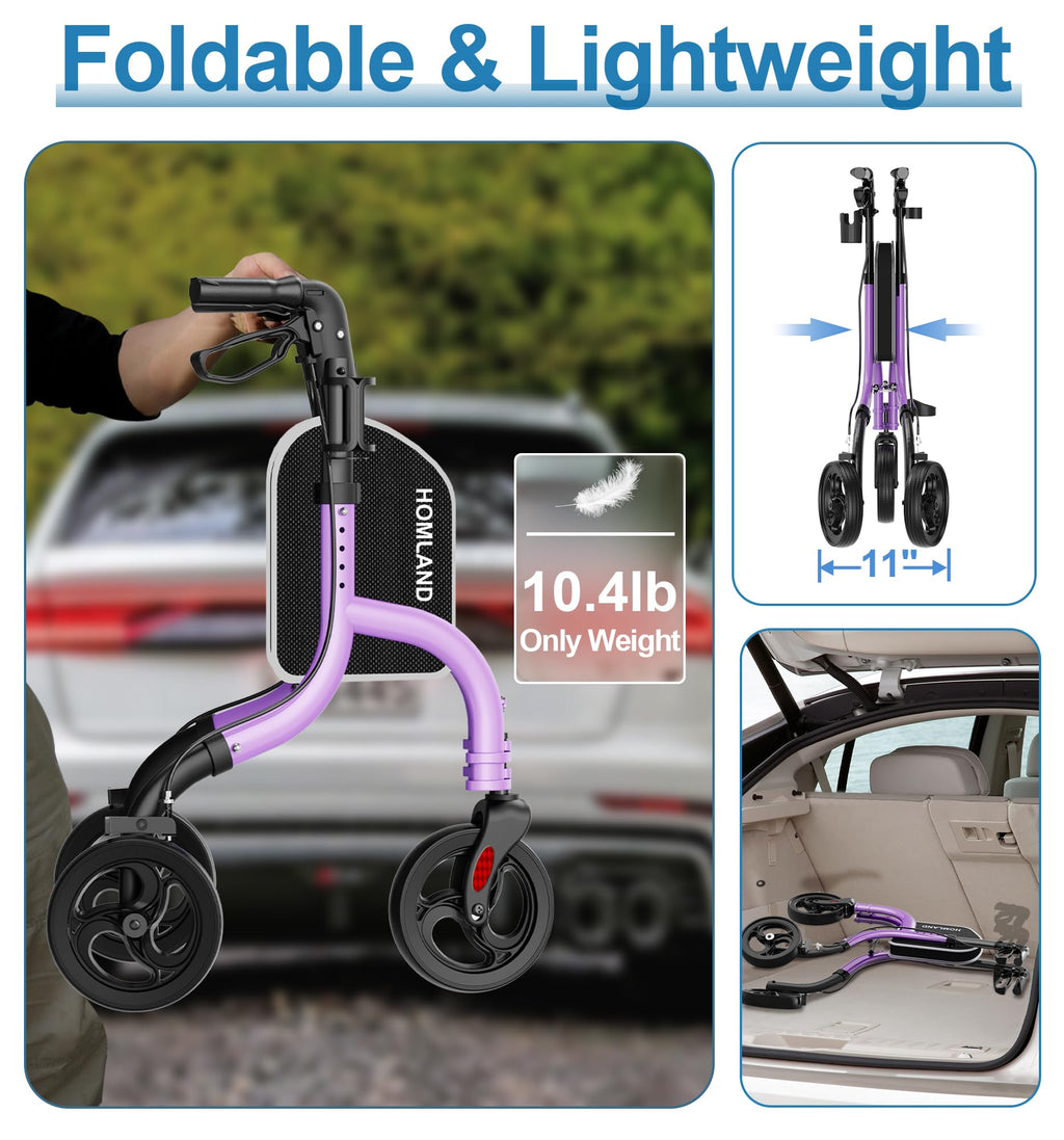 HOMLAND 3 Wheel Tri Walker Rollator with Bag - Foldable Lightweight 4.6kg Walking Aid for Seniors - Damaged Box