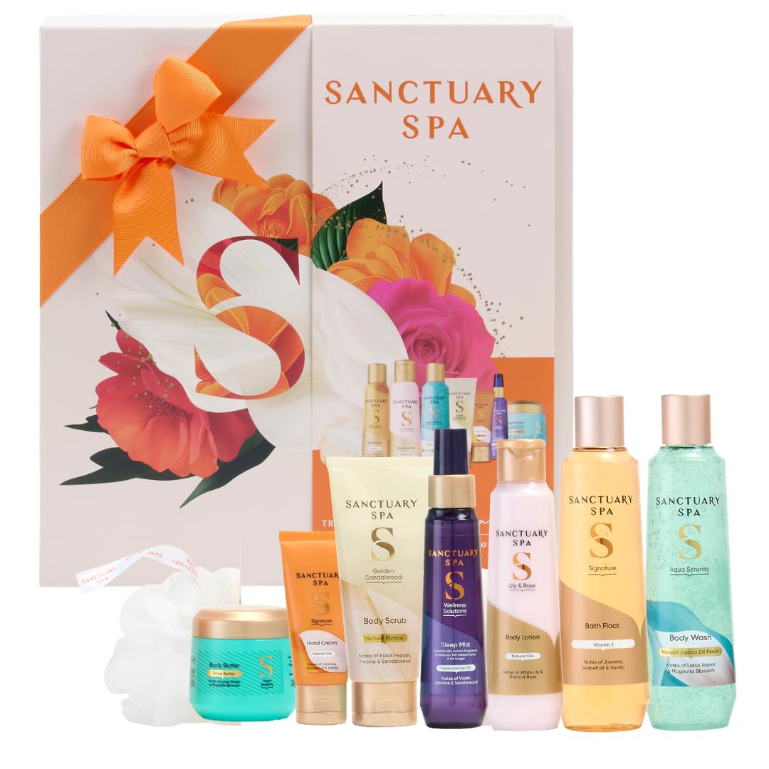 Sanctuary Spa Discovery Complete Spa Retreat Gift Set for Women - Vegan Body Wash, Bath Float, Body Butter, Scrub, Hand Cream & Sleep Mist - Damaged Box
