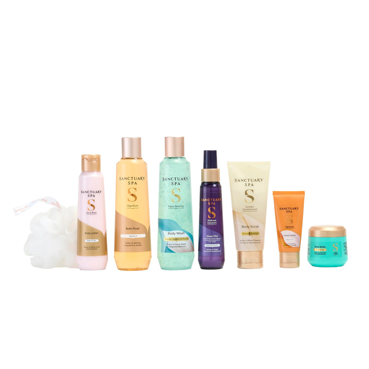 Sanctuary Spa Discovery Complete Spa Retreat Gift Set for Women - Vegan Body Wash, Bath Float, Body Butter, Scrub, Hand Cream & Sleep Mist - Damaged Box