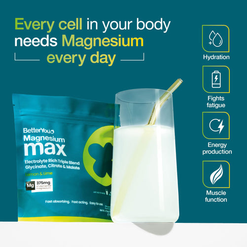 BetterYou Magnesium Glycinate 3-in-1 Complex Powder - Lemon & Lime Flavour - 30 Servings - New - BBE 04/2028