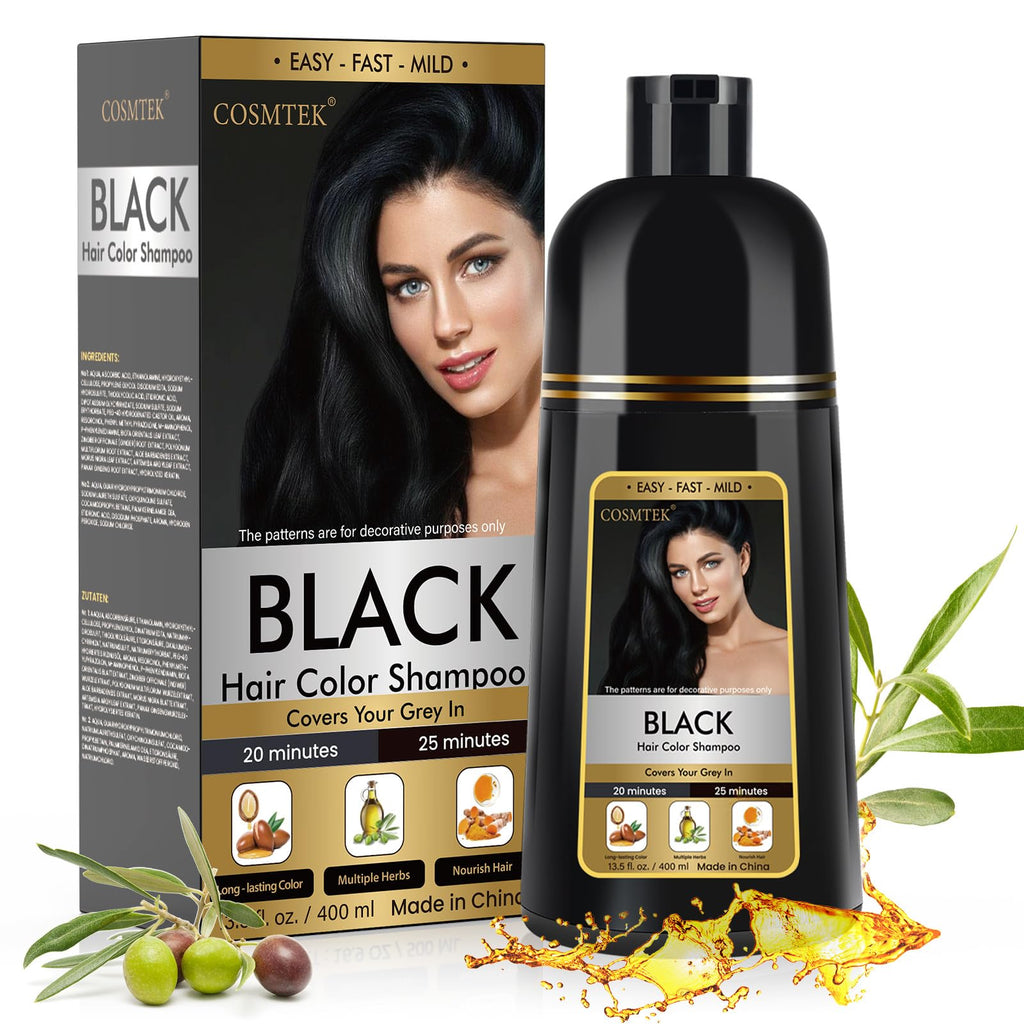 Black Hair Dye Shampoo 3-in-1 Permanent Hair Colour for Men & Women 400ml - Herbal Grey Hair Coverage - New - BBE 04/2029