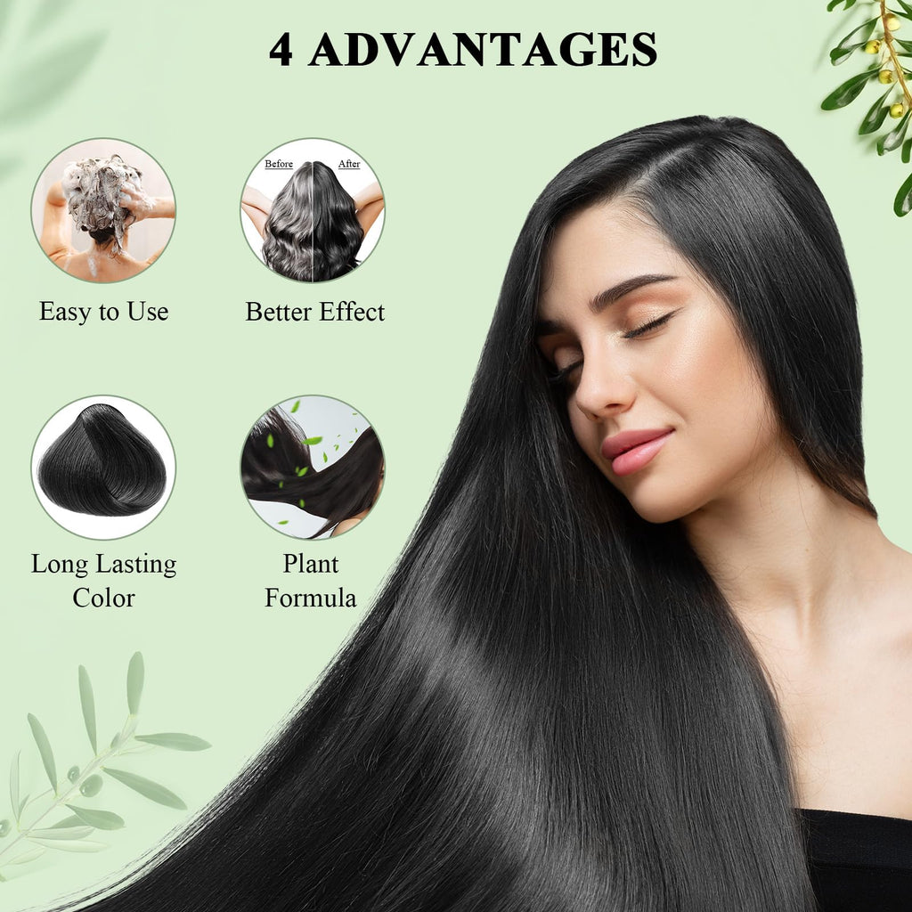 Black Hair Dye Shampoo 3-in-1 Permanent Hair Colour for Men & Women 400ml - Herbal Grey Hair Coverage - New - BBE 04/2029