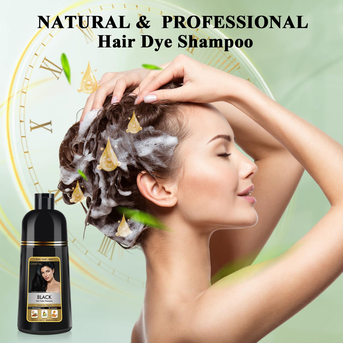 Black Hair Dye Shampoo 3-in-1 Permanent Hair Colour for Men & Women 400ml - Herbal Grey Hair Coverage - New - BBE 04/2029