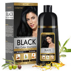 Black Hair Dye Shampoo 3-in-1 Permanent Hair Colour for Men & Women 400ml - Herbal Grey Hair Coverage - New - BBE 04/2029