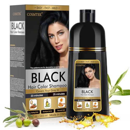 Black Hair Dye Shampoo 3-in-1 Permanent Hair Colour for Men & Women 400ml - Herbal Grey Hair Coverage - New - BBE 04/2029