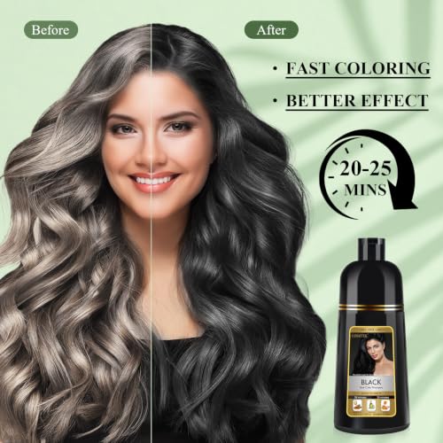 Black Hair Dye Shampoo 3-in-1 Permanent Hair Colour for Men & Women 400ml - Herbal Grey Hair Coverage - New - BBE 04/2029