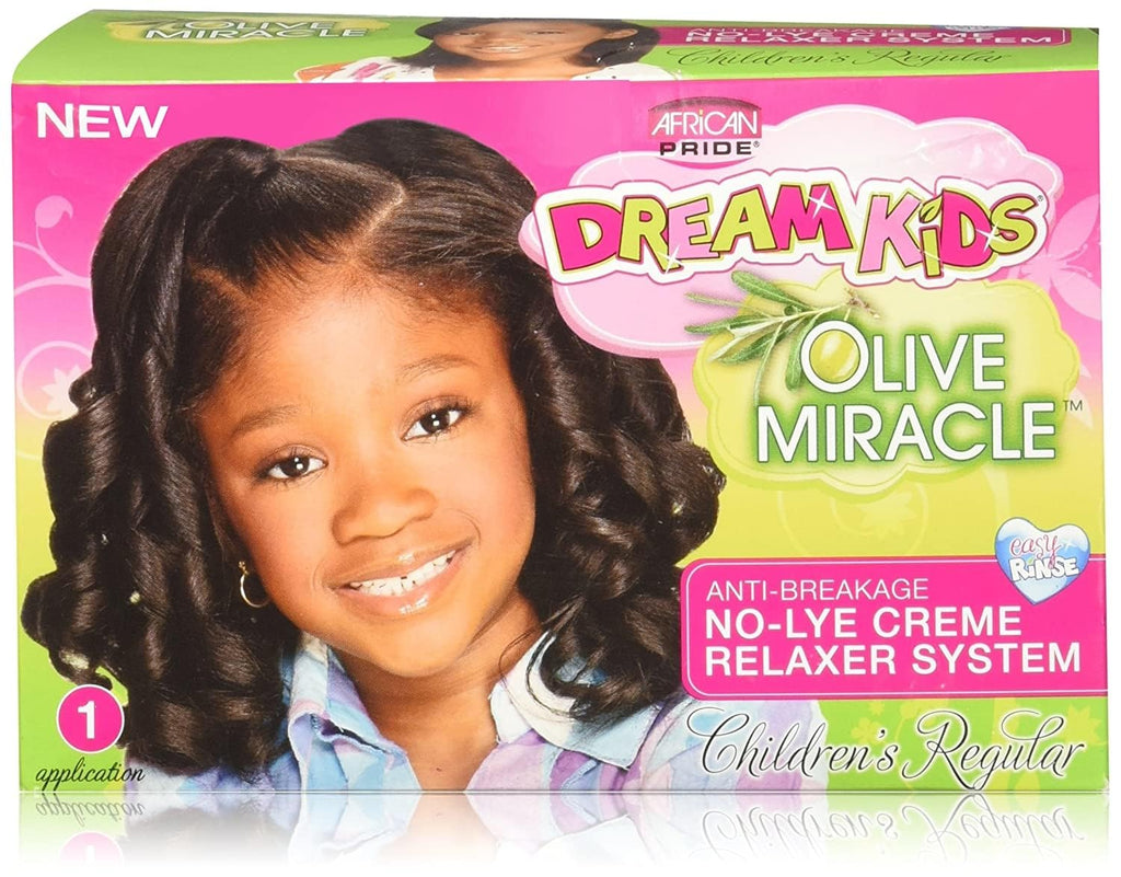 African Pride Dream Kids Olive Miracle No-Lye Conditioning Relaxer Kit - Regular - Damaged Box - BBE 02/2030