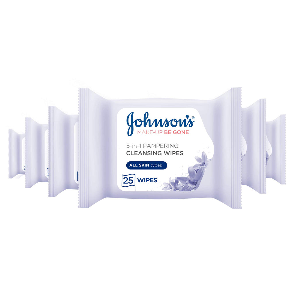 Johnson's Make-Up Be Gone Pampering Facial Cleansing Wipes - Relaxing Moonflower Aroma, Alcohol Free - Pack of 6 - New - BBE 11/2028