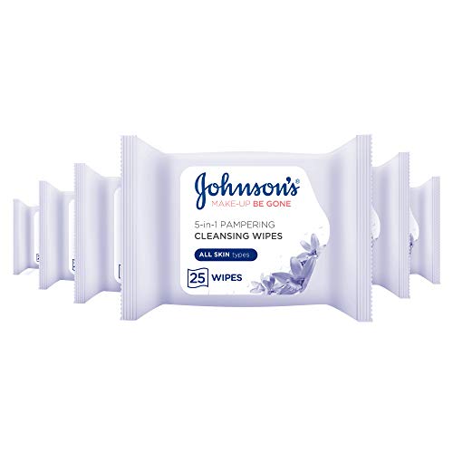 Johnson's Make-Up Be Gone Pampering Facial Cleansing Wipes - Relaxing Moonflower Aroma, Alcohol Free - Pack of 6 - New - BBE 11/2028