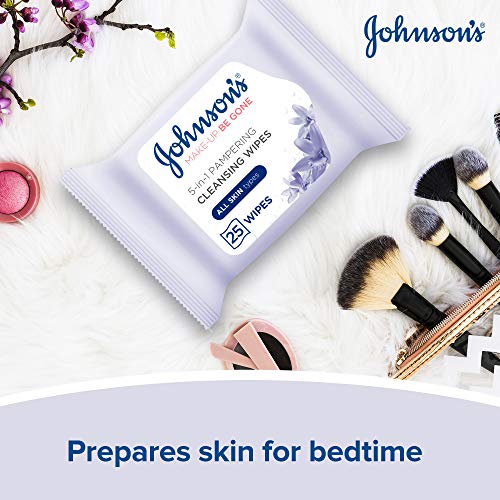 Johnson's Make-Up Be Gone Pampering Facial Cleansing Wipes - Relaxing Moonflower Aroma, Alcohol Free - Pack of 6 - New - BBE 11/2028