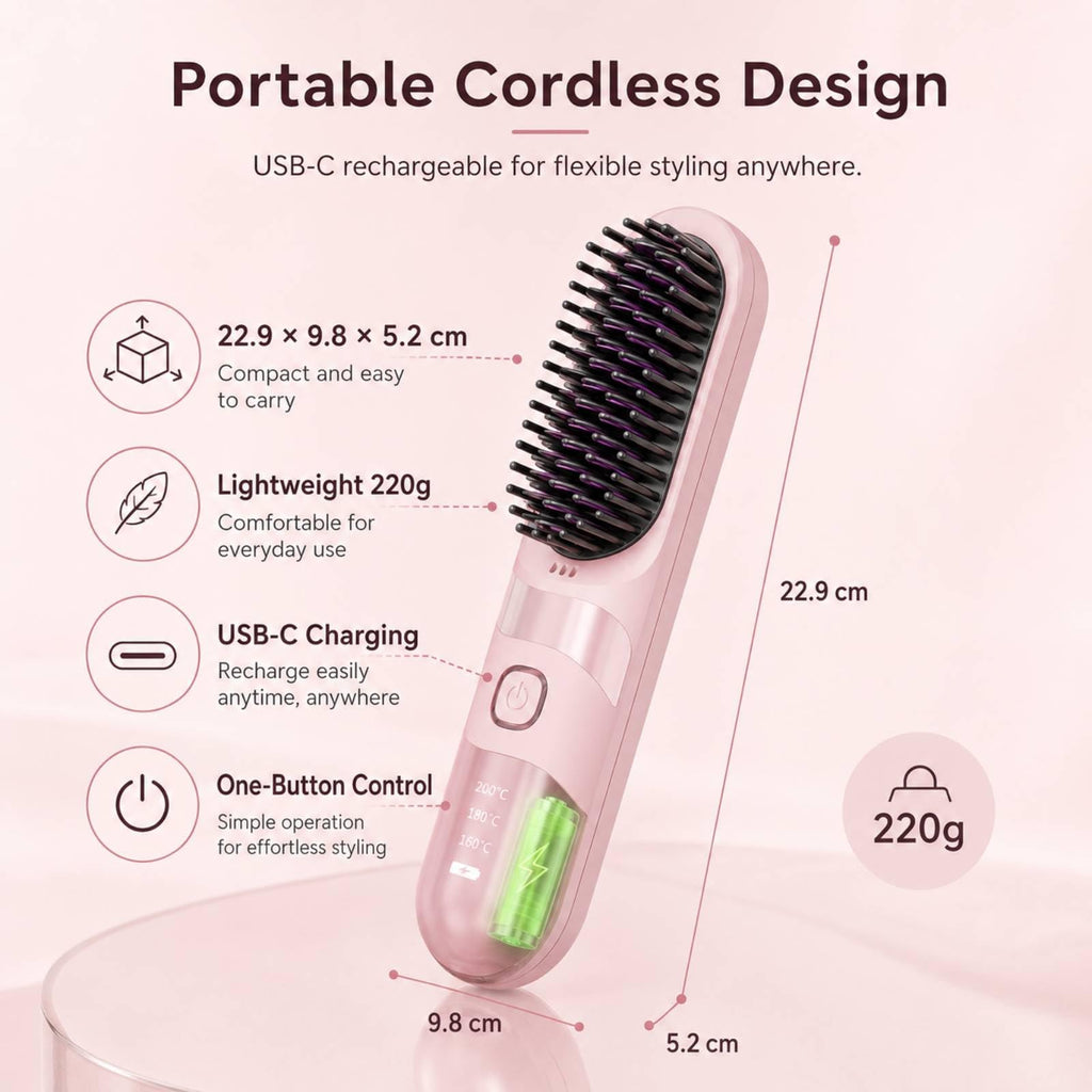 Cordless Hair Straightener Brush - Rechargeable Heated Straightening Comb - Portable Hair Styler for Travel - Damaged Box
