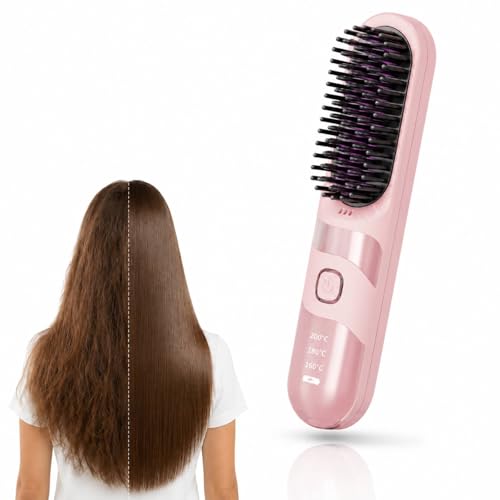 Cordless Hair Straightener Brush - Rechargeable Heated Straightening Comb - Portable Hair Styler for Travel - Damaged Box