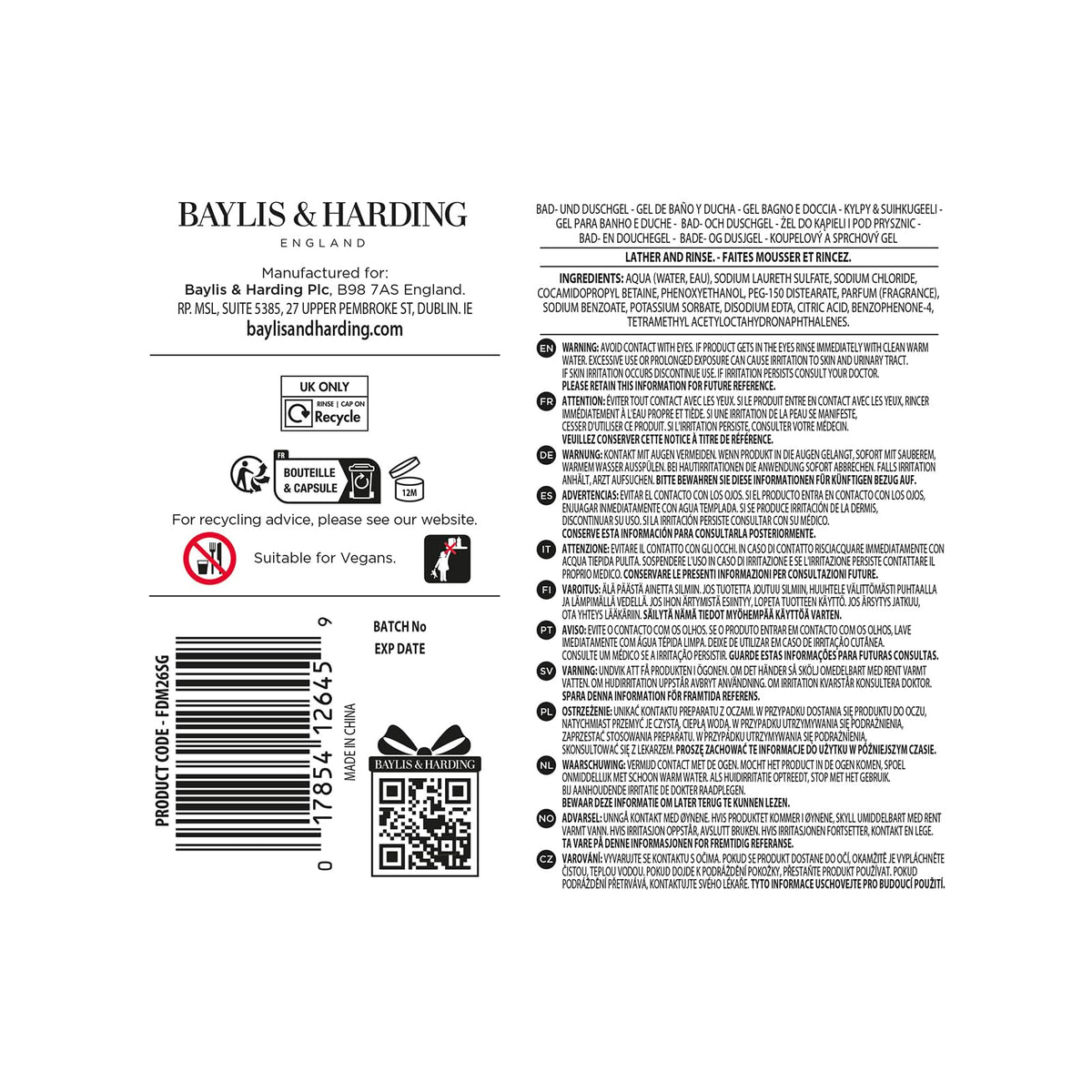 Baylis & Harding The Fuzzy Duck Mens Bath & Shower Gel Gift Set - Body Wash Grooming Toiletries - Damaged Box