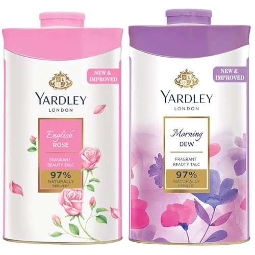 Yardley London Perfumed Talcum Powder - Morning Dew & English Rose Body Talc - 2 x 100g Pack - Damaged Box