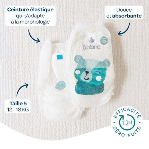 Biolane Baby Nappy Briefs Size 5 (12-18 kg) - Pack of 120 Eco-Friendly Nappies, 12-Hour Leak Protection - Damaged Box