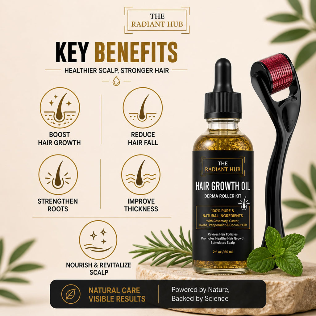 Rosemary Oil for Hair Growth and Derma Roller Kit 60ml - Castor Jojoba Peppermint Coconut Scalp Treatment for Men and Women - Damaged Box