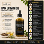 Rosemary Oil for Hair Growth and Derma Roller Kit 60ml - Castor Jojoba Peppermint Coconut Scalp Treatment for Men and Women - Damaged Box