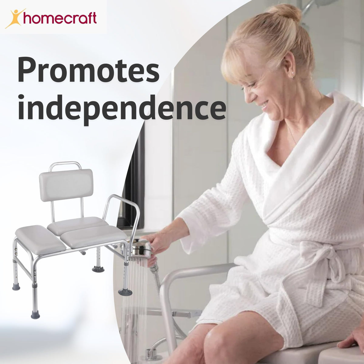 Homecraft Padded Bath Transfer Bench - Bath Chair Bathroom Mobility Aid with Suction Cup Feet - Like New
