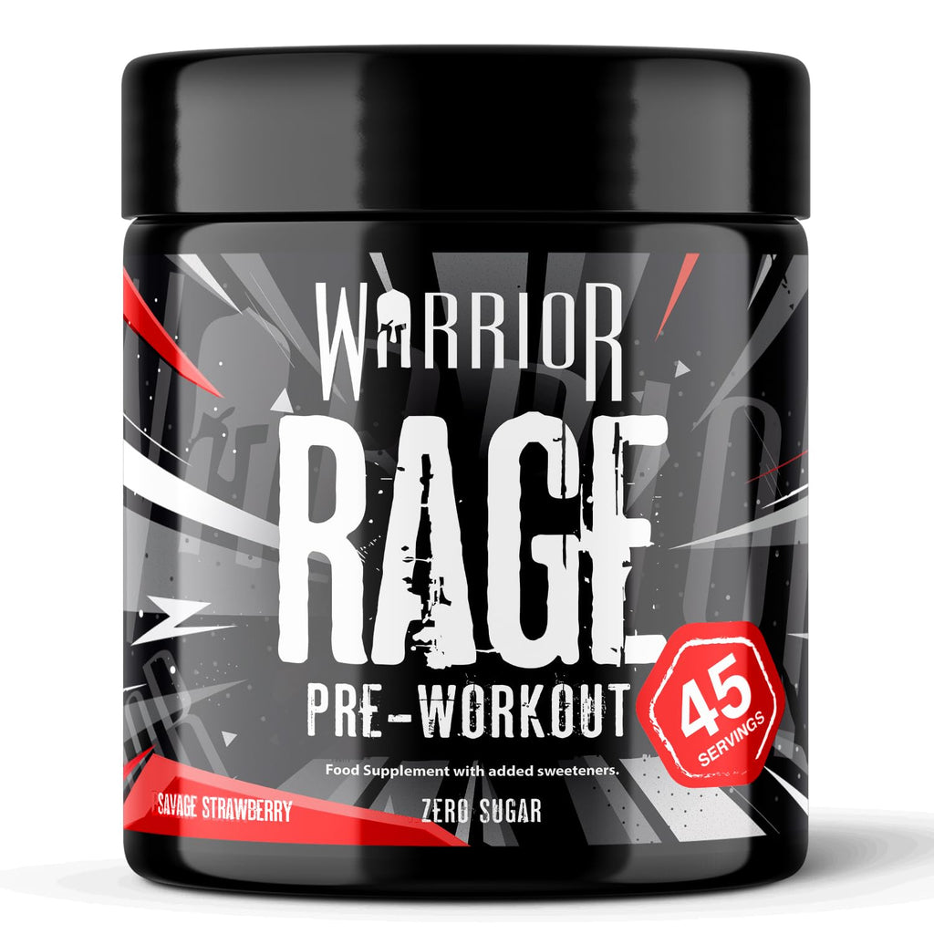 Warrior Rage Pre-Workout Powder 392g - Savage Strawberry - High Strength Energy Supplement - New - BBE 06/2029