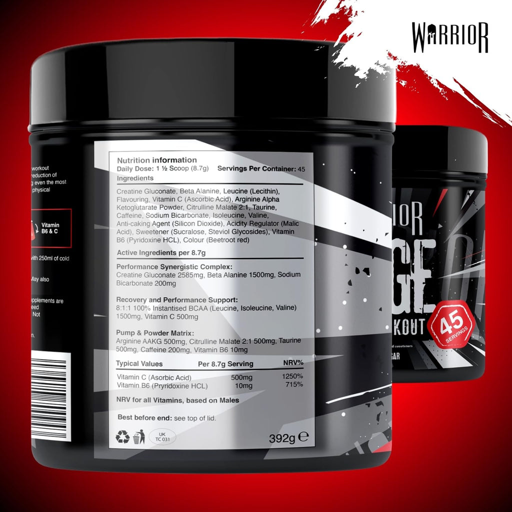 Warrior Rage Pre-Workout Powder 392g - Savage Strawberry - High Strength Energy Supplement - New - BBE 06/2029