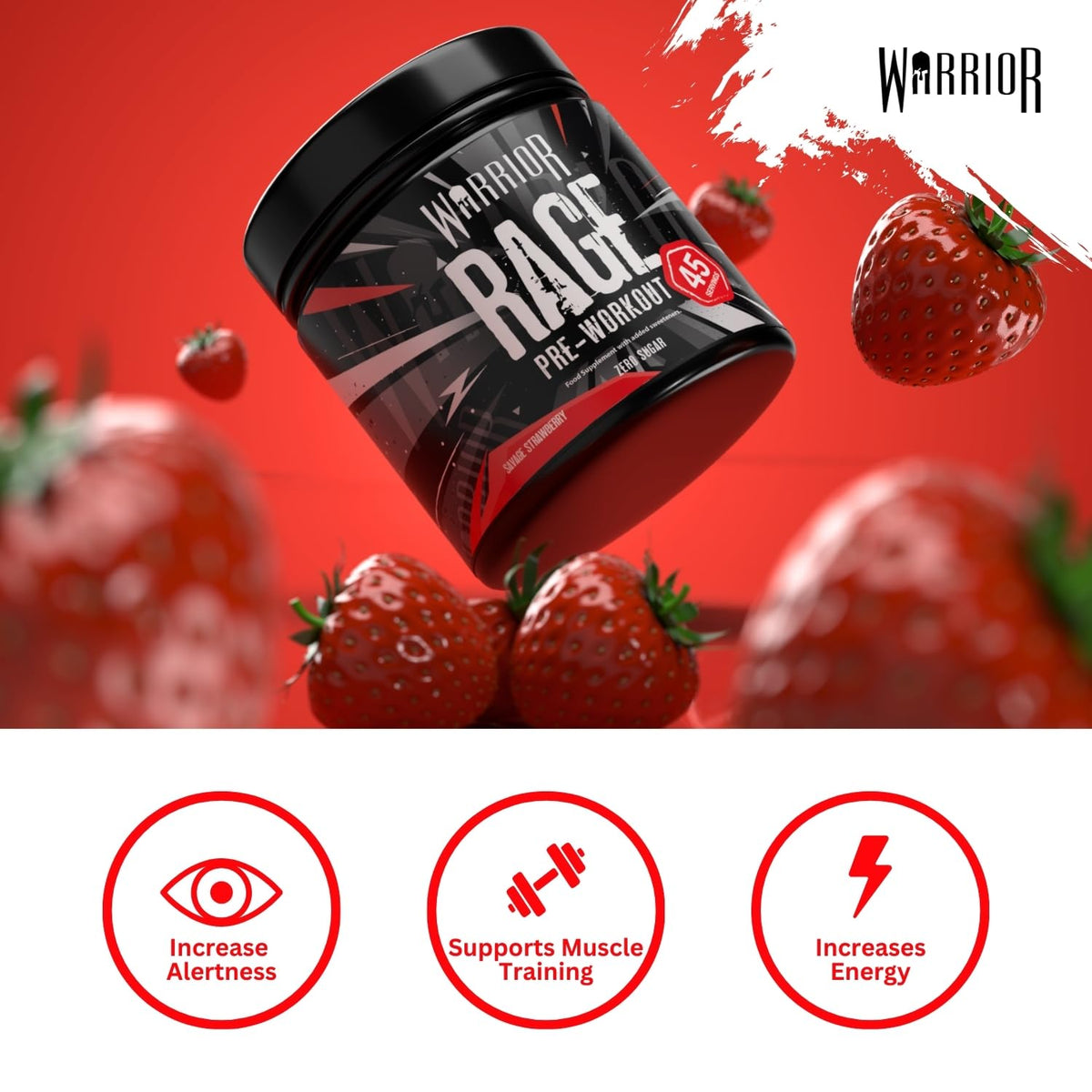 Warrior Rage Pre-Workout Powder 392g - Savage Strawberry - High Strength Energy Supplement - New - BBE 06/2029