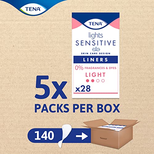 TENA Lights Light Incontinence Liners for Women Sensitive Skin Bladder Weakness Breathable Unscented - 140 Pack (5 x 28) - Damaged Box