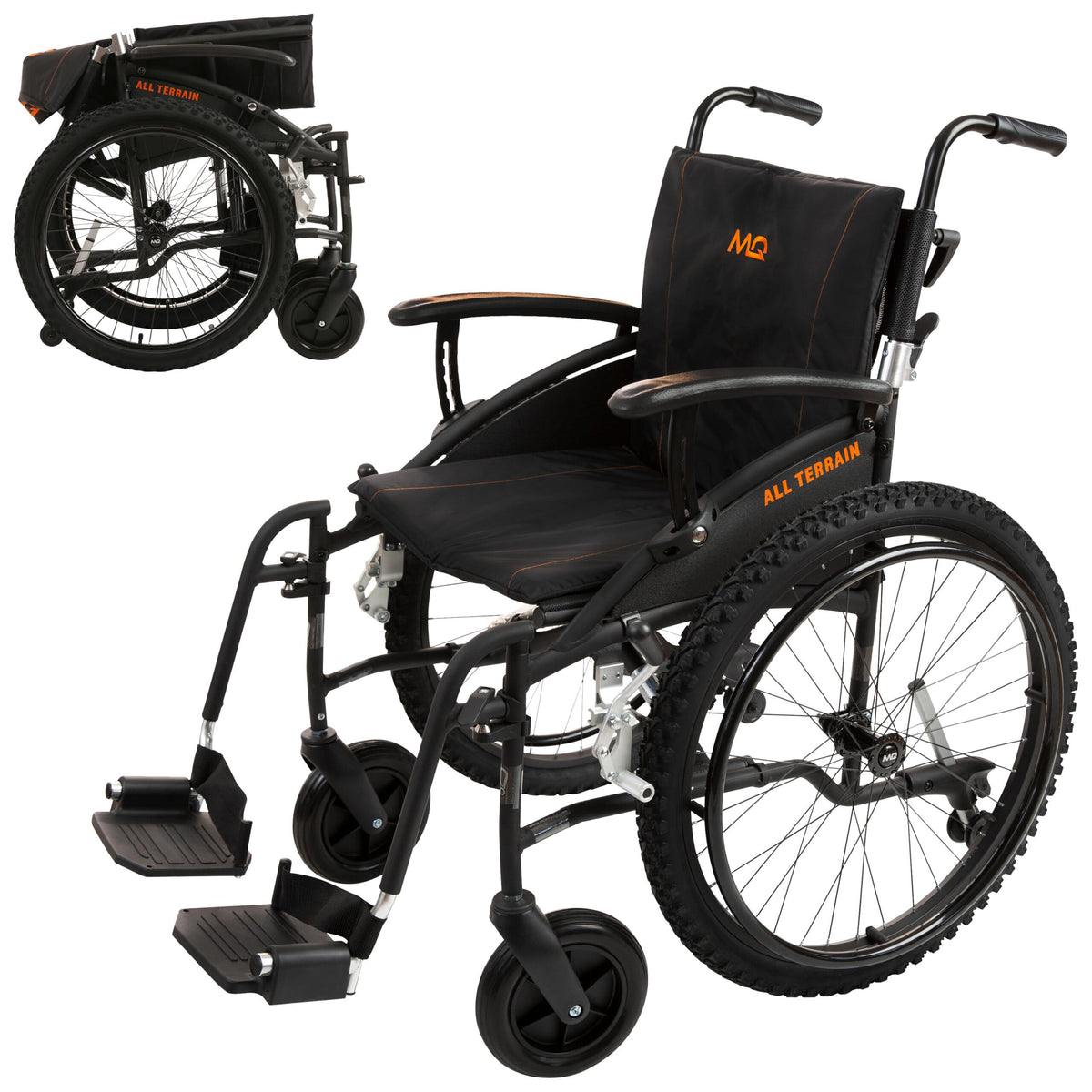 MobiQuip All Terrain Self-Propelled Wheelchair - Lightweight 12.5kg, 18 Inch Seat - Black - Damaged Box