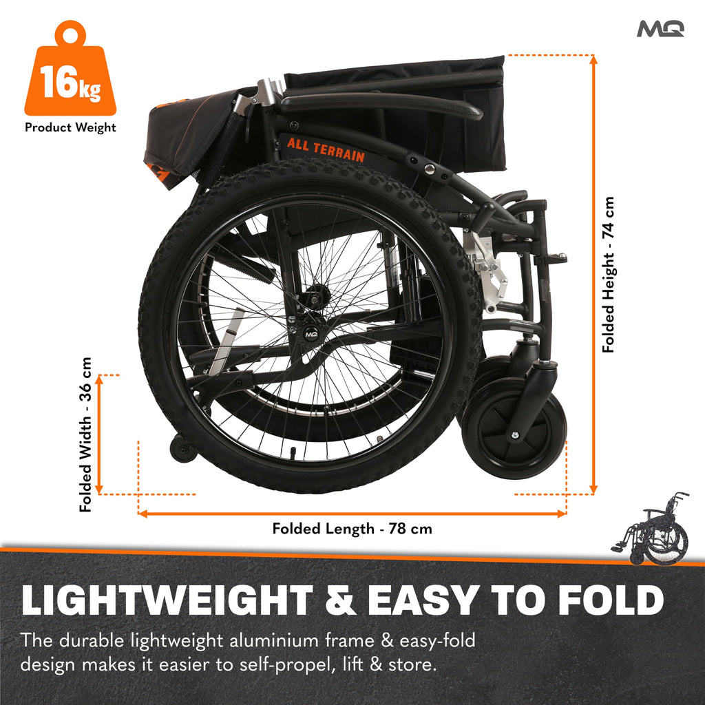 MobiQuip All Terrain Self-Propelled Wheelchair - Lightweight 12.5kg, 18 Inch Seat - Black - Damaged Box
