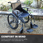 MobiQuip All Terrain Self-Propelled Wheelchair - Lightweight 12.5kg, 18 Inch Seat - Black - Damaged Box