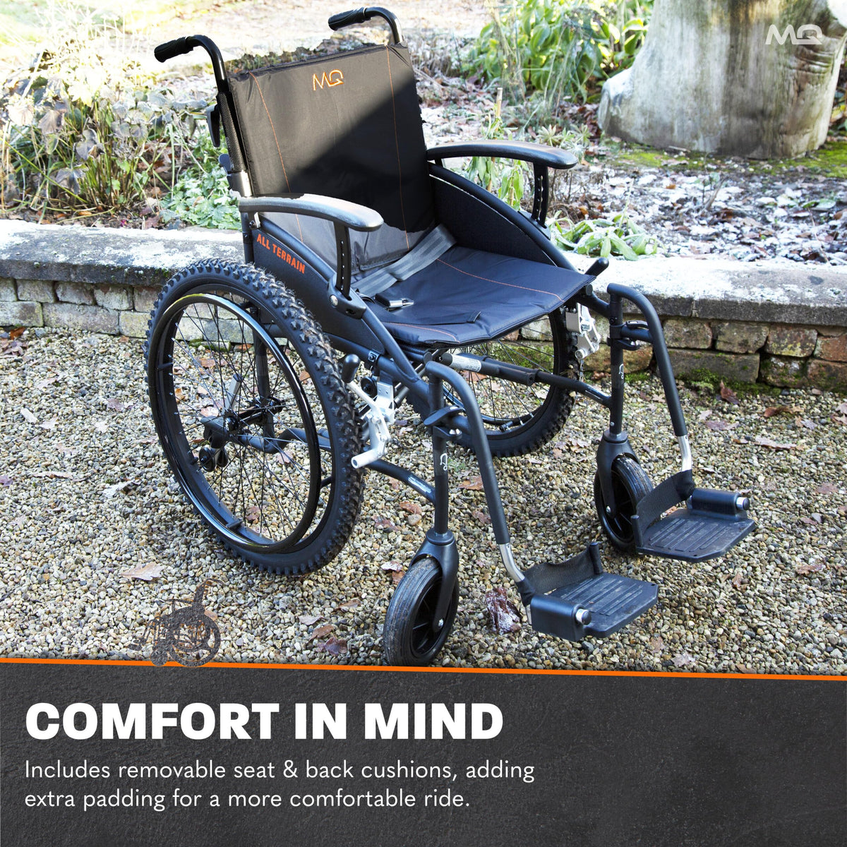 MobiQuip All Terrain Self-Propelled Wheelchair - Lightweight 12.5kg, 18 Inch Seat - Black - Damaged Box