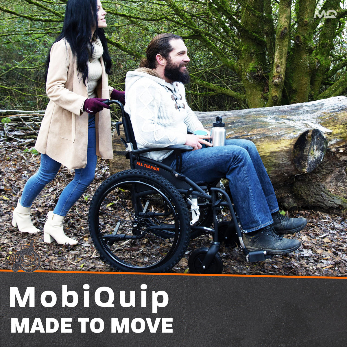 MobiQuip All Terrain Self-Propelled Wheelchair - Lightweight 12.5kg, 18 Inch Seat - Black - Damaged Box