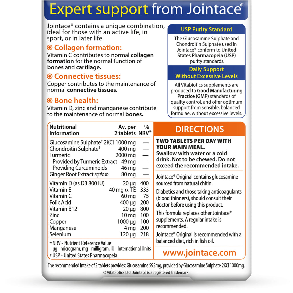 Jointace Original Joint and Cartilage Support - Glucosamine Chondroitin Turmeric Ginger - 30 Tablets - Damaged Box - BBE 09/2027