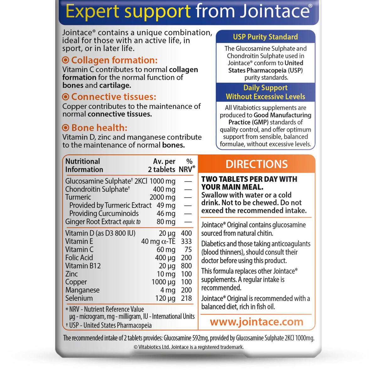 Jointace Original Joint and Cartilage Support - Glucosamine Chondroitin Turmeric Ginger - 30 Tablets - Damaged Box - BBE 09/2027