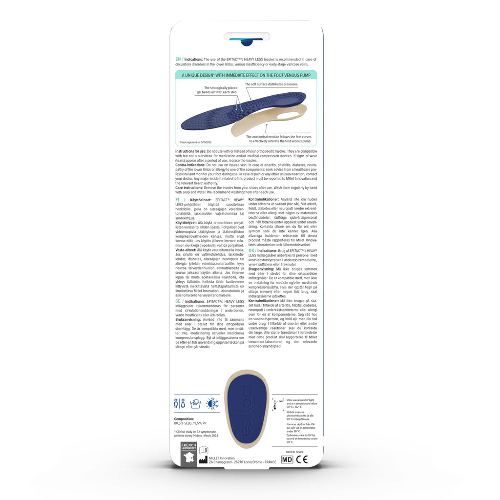 Epitact Heavy Legs Therapeutic Insoles - Circulation Support Massage Shoe Inserts - Size M UK 5.5-7 - Damaged Box
