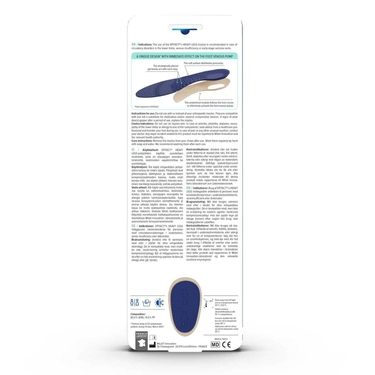 Epitact Heavy Legs Therapeutic Insoles - Circulation Support Massage Shoe Inserts - Size M UK 5.5-7 - Damaged Box