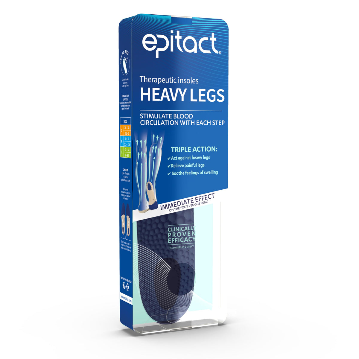 Epitact Heavy Legs Therapeutic Insoles - Circulation Support Massage Shoe Inserts - Size M UK 5.5-7 - Damaged Box