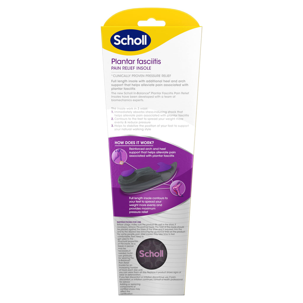 Scholl In-Balance Plantar Fasciitis Insoles - Orthotic Arch Support Shoe Inserts for Men & Women - Small 4.5-6.5 - Damaged Box
